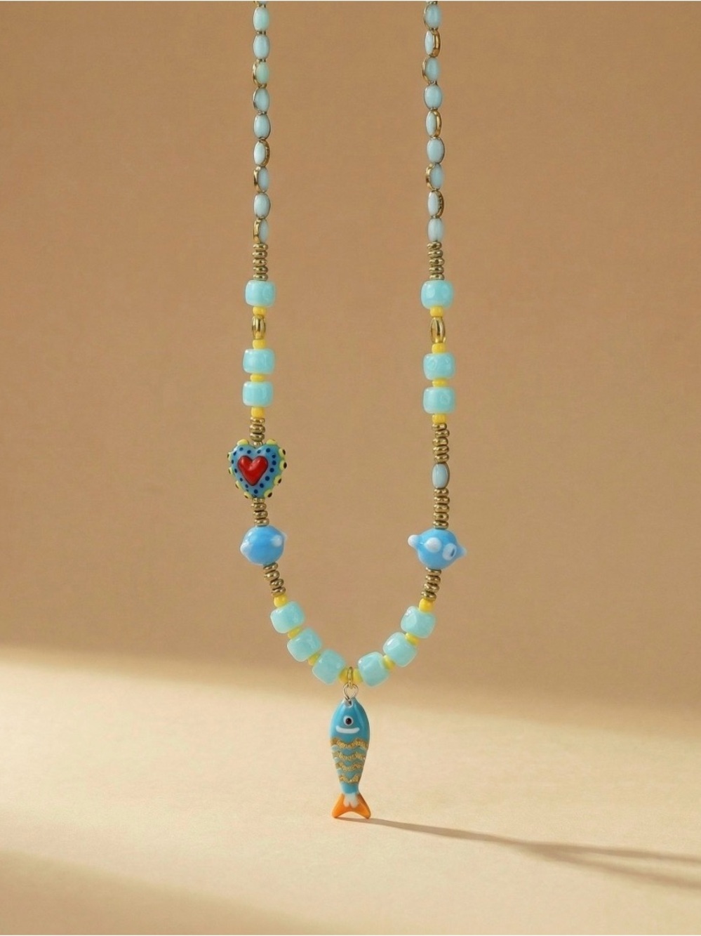 Mayamar Folk Aqua Art Fish Charm Necklace (NWT)